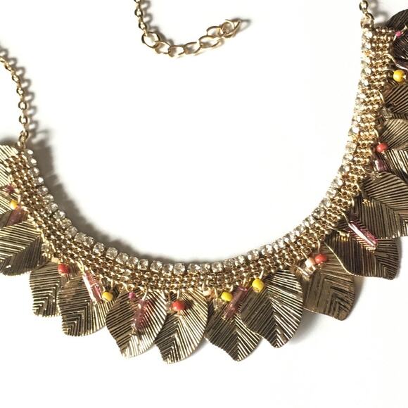 EXPRESS antiqued gold tone dangling leaves Roman collar necklace - Picture 7 of 7